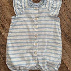 Ralph Lauren Light Blue & White Striped Baby Romper